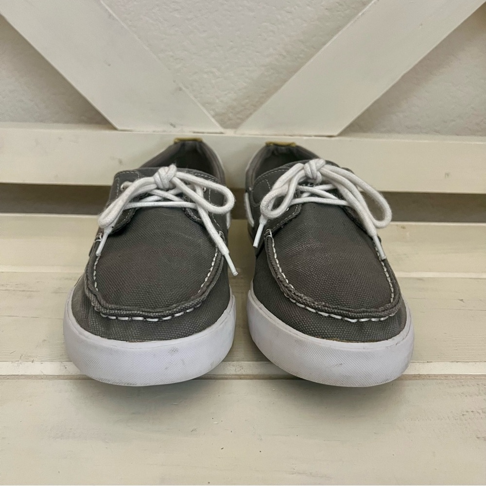Penguin Gray & White Boat Shoes Canvas Lace Up Rubber Sole Men’s Size 10